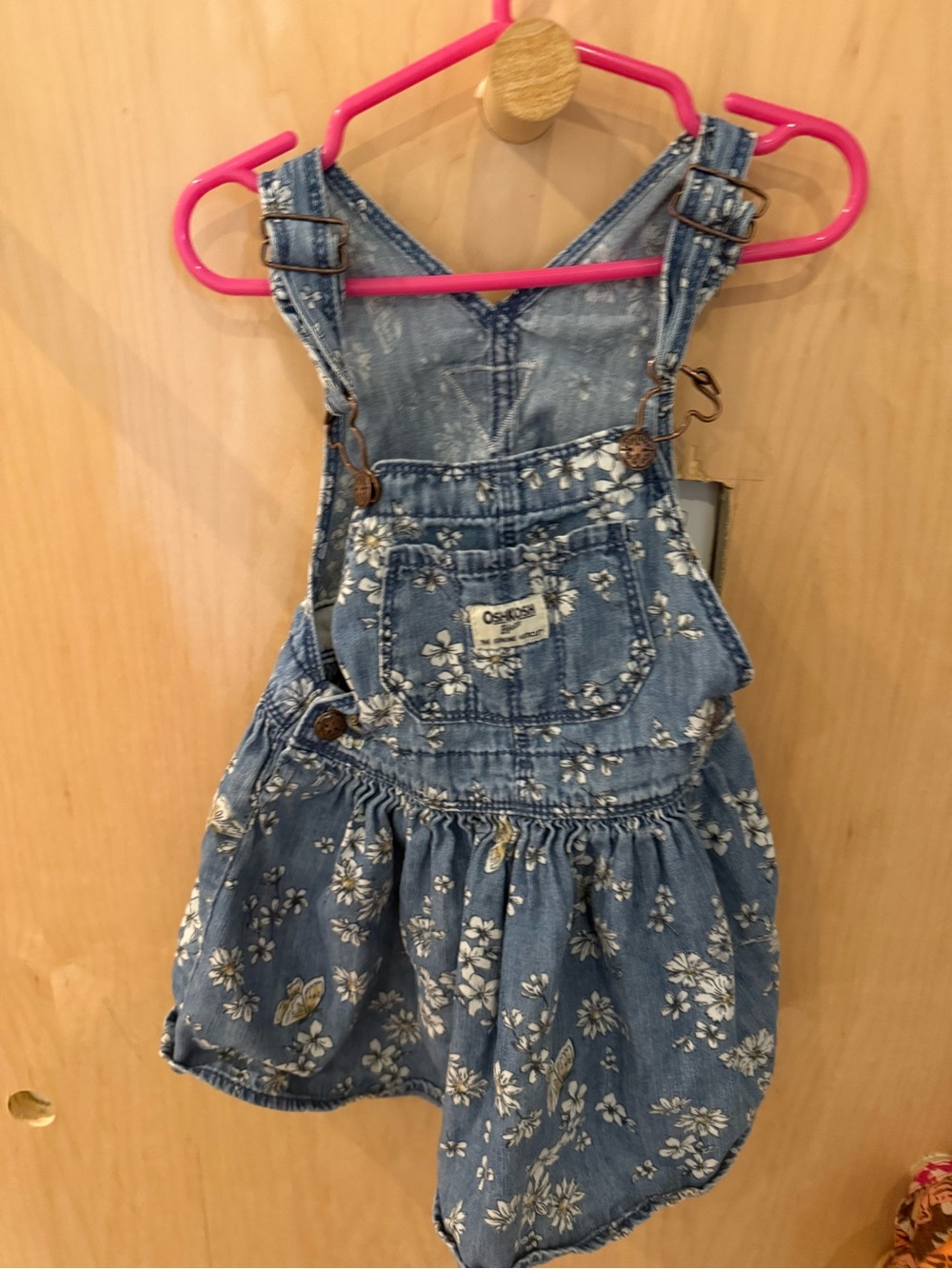 OshKosh B'gosh Light Blue Floral Denim Overall Dress